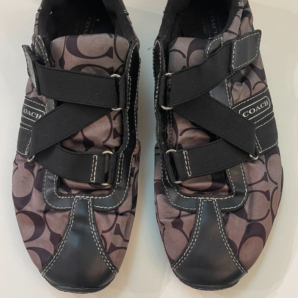 Coach Kyla Sneakers Black Logo Monogram Velcro Size 10